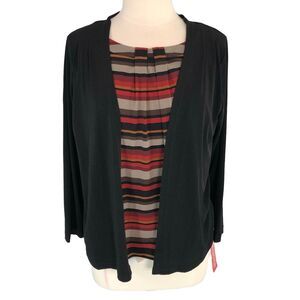 BonWorth Slinky Career Blouse Lagenlook Round Jewel Neck Size Petite Small NWT